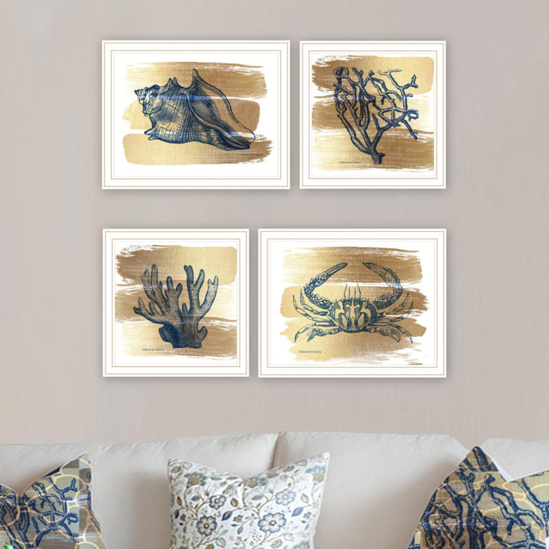 Art mural encadré blanc pour salon, chambre à coucher 4U 4 PC Trendy Decor, Blanc