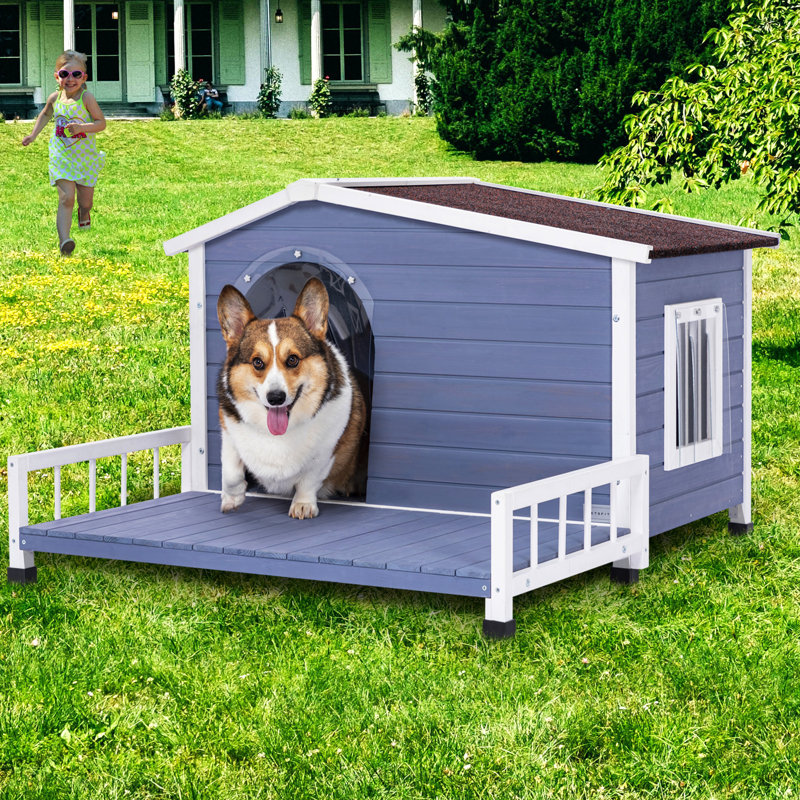 Grande niche pour chien avec terrasse amovible et ventilation, convient aux petits chiens surélevés et aux fenêtres de ventilation de taille moyenne