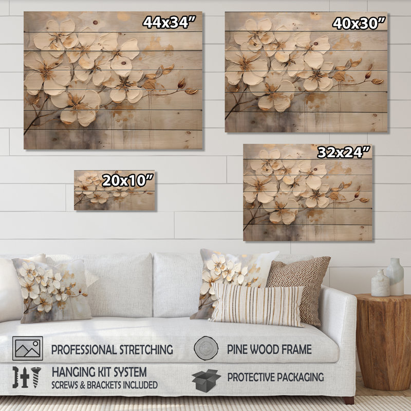 Minimalisme beige et doré - Violettes - panneau de bois sur bois de pin naturel, H 30 po x l 40 po