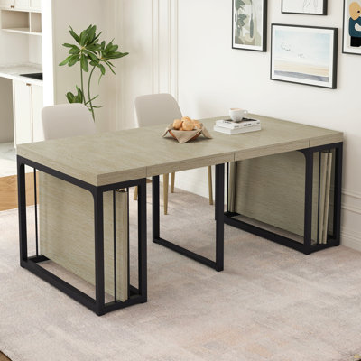 Table de salle à manger extensible moderne de 23,62 po à 118 po, pouvant accueillir 2 à 10 personnes, table de salle à manger en bois peu encombrante pour la cuisine / salle à manger / salon, parfaite pour les réunions de famille / fêtes (blanc antique)