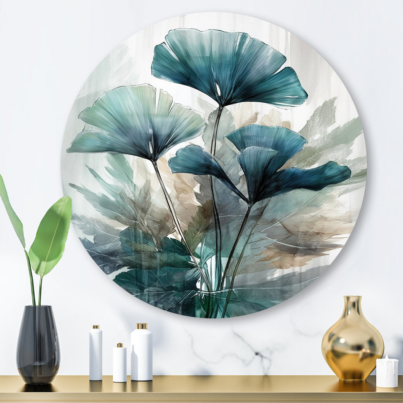 Feuilles de palmier tropical Ginkgo II sur impression métallique, H 16 po x l 16 po x P 1 po