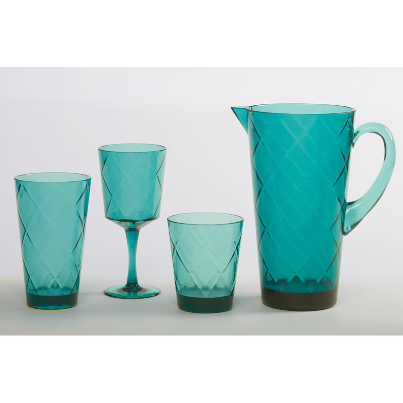 Teal Diamond Pattern 15 oz Acrylic Whiskey Glass Set of 8