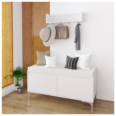 Banc de rangement moderne avec crochets et tablette murale