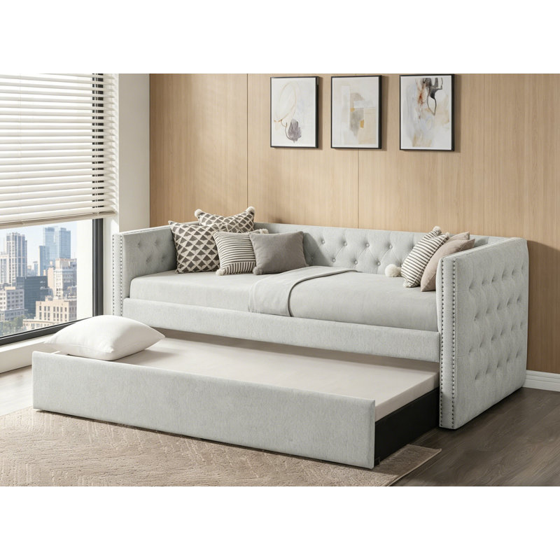 Luxueux lit de jour moderne capitonné à boutons capitonnés 1 pièce