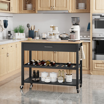 Kitchen Island Cart With Storage - Adjustable, Towel Rack, And Open Shelves by Ebern Designs
