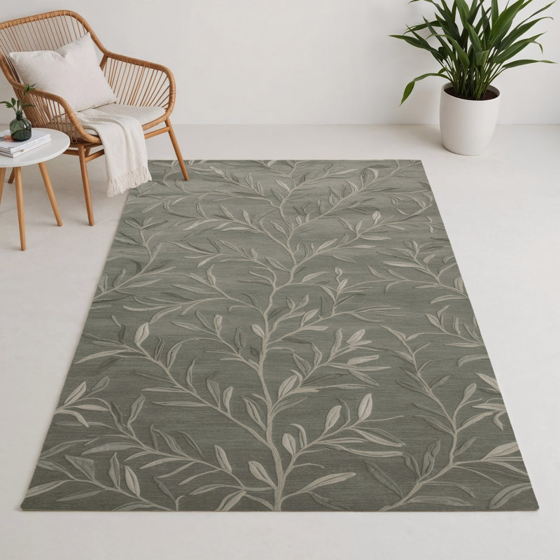 Tapis d'intérieur et d'extérieur gris Botanical, Rectangulaire 3 pi x 5 pi