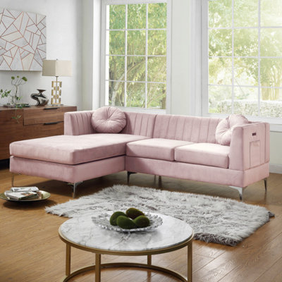 Modern Sofa Chloe 85.5" Velvet Sectional Sofa Chaise With USB Charging Port