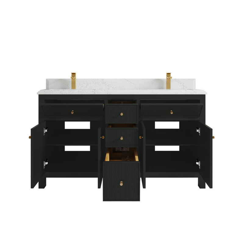 Sonoma X P 22 po Meuble-lavabo double en D avec comptoir en quartz, Empira