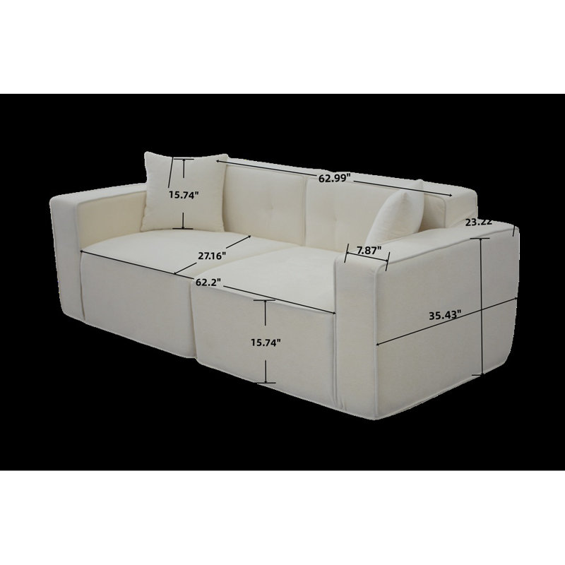 Canapé moderne en velours à 2 ou 3 places, canapé ergonomique en mousse hybride Chambre à coucher | Tissu | Dossier rembourré | Polyester