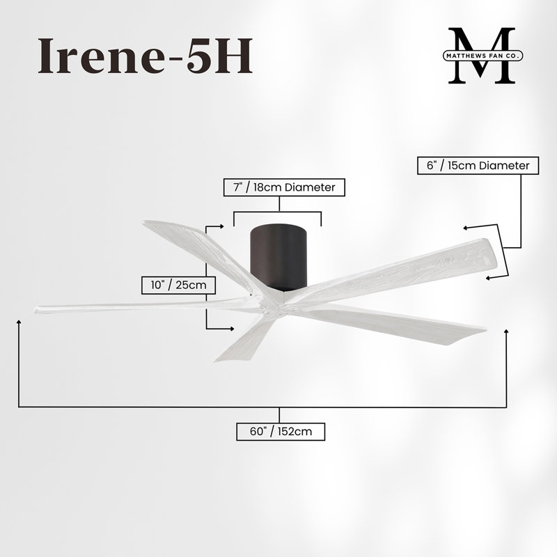 60" Irene 5-Blade Hugger Ceiling Fan with Wall Remote, Textured Bronze, 60", Matte White