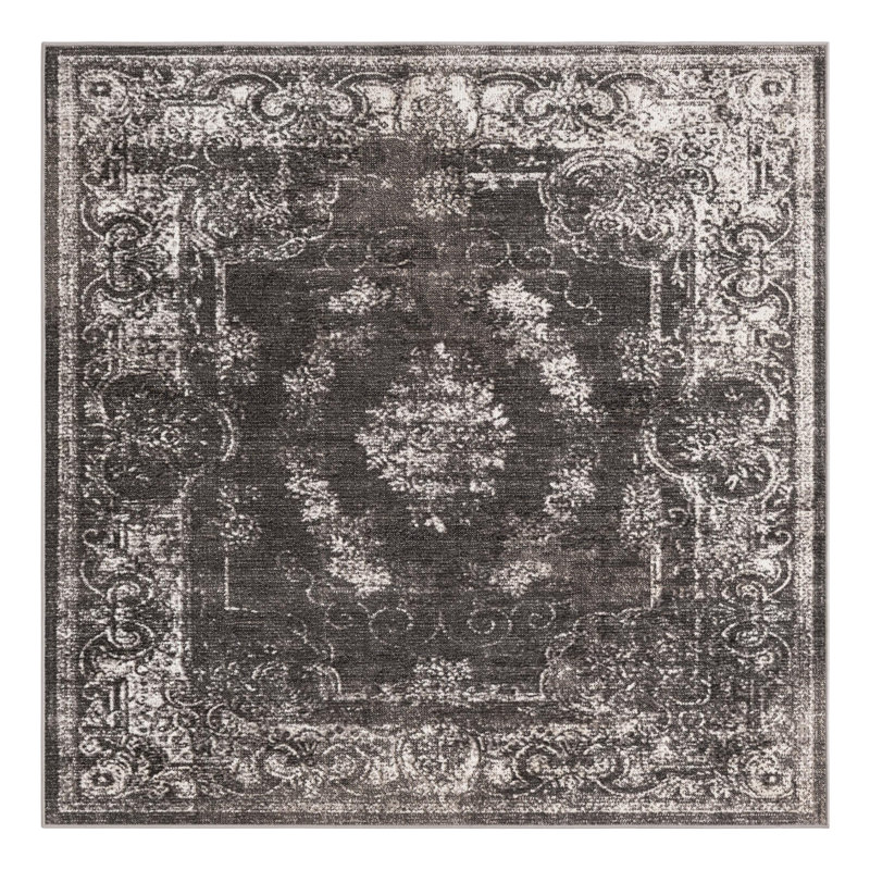 Clevinger Oriental Charcoal Area Rug, Square 6'1"
