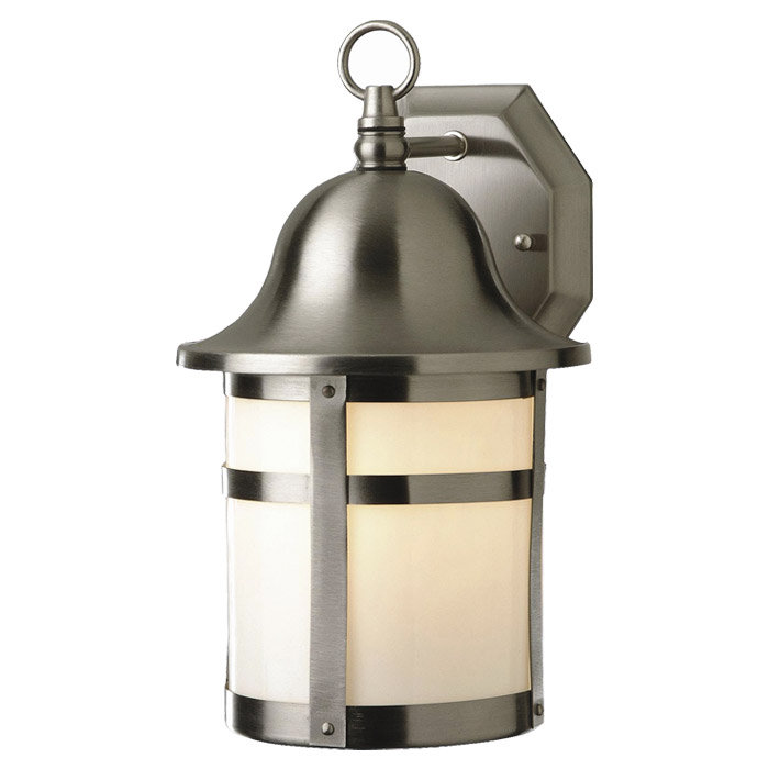 Lanterne murale d'extérieur en verre givré Jovani, Nickel brossé, H 12,5 po x l 7 po x P 7,75 po