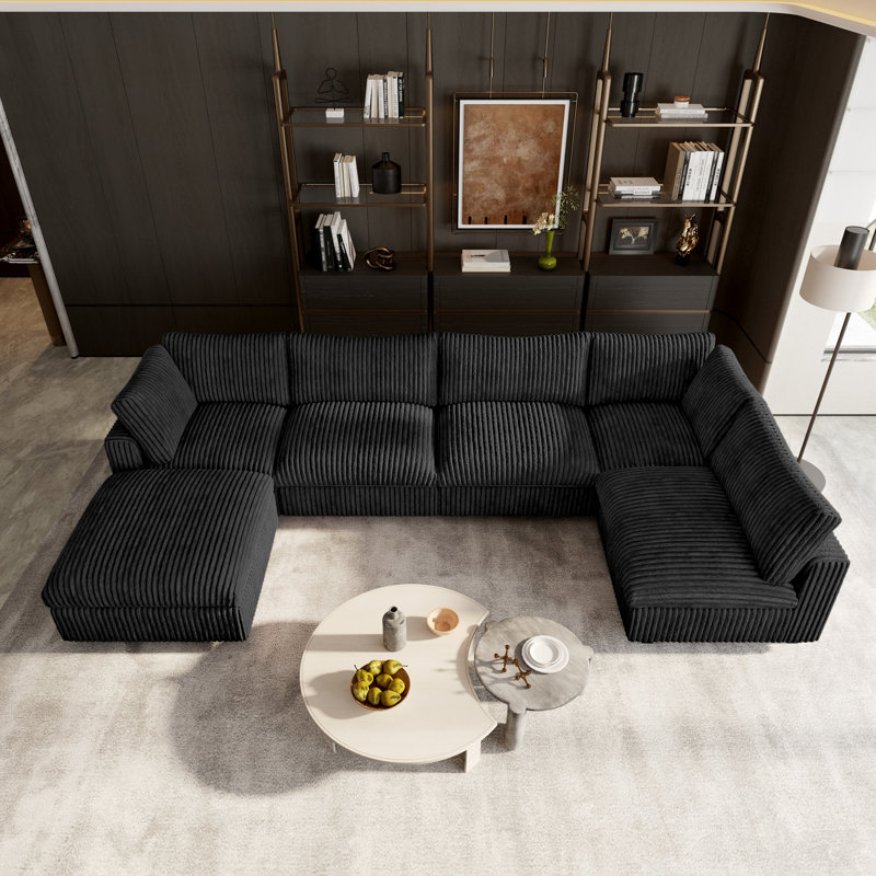 Upholstered Sectional, Similifourrure noire