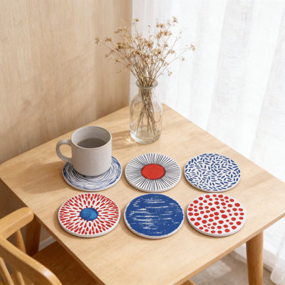 Set Of 6 Absorbent Ceramic Coasters With Holder, Non-Slip Cork Bottom, Fast-Absorbing Drink Coasters For Coffee Table, Desk, Office, And Home Decor