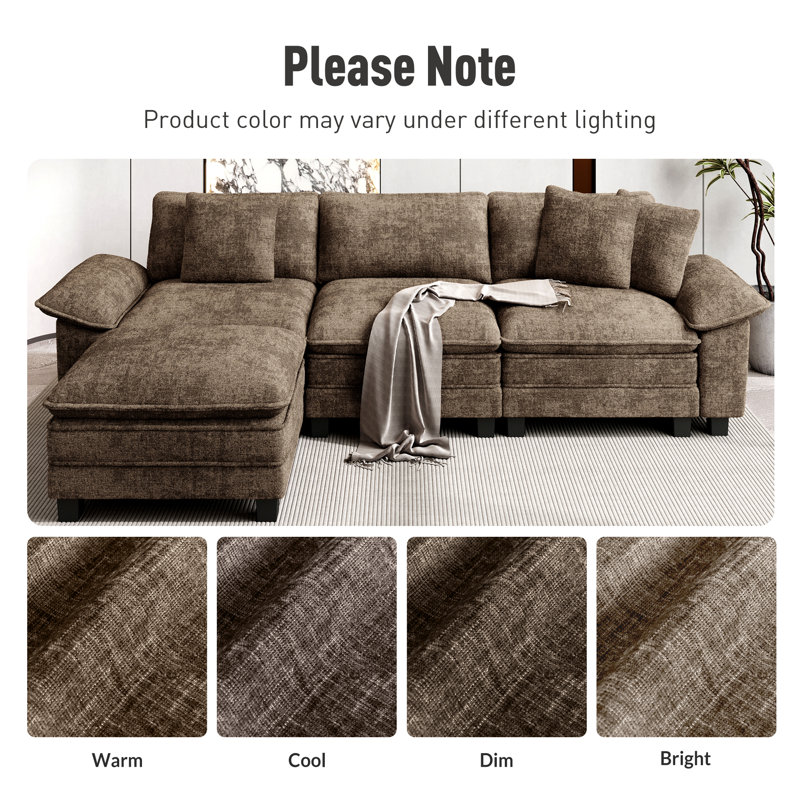 158" Modular Sectional Sofa with Ottoman, Oversized L-Shaped Deep Seat Couch with Wide Removable Armrests, Brown Chenille