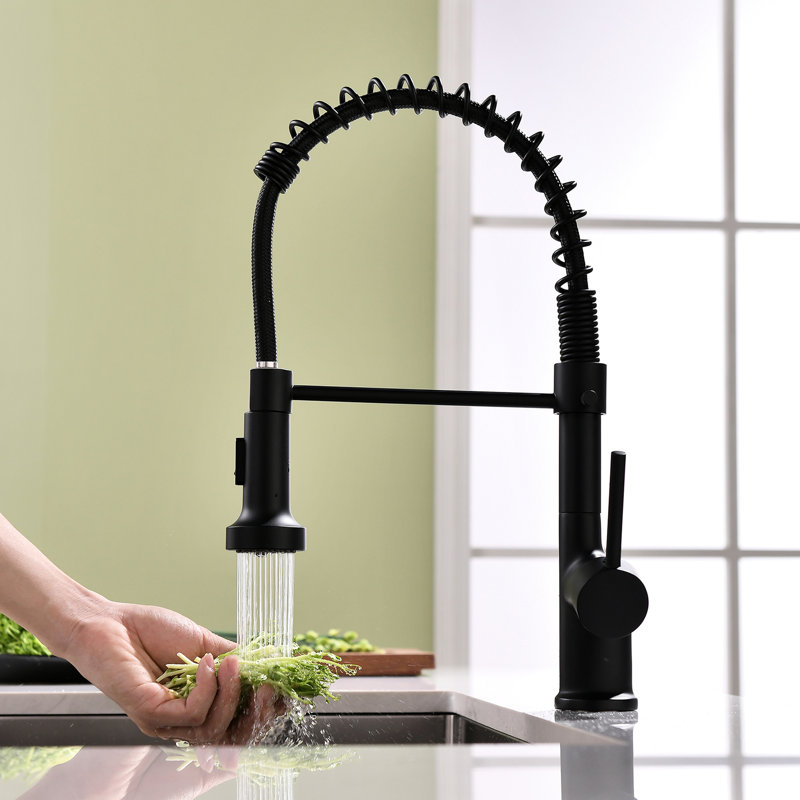 Robinet de cuisine rétractable noir mat, matériau en laiton, résistant à la corrosion, contrôle de la température de l'eau de la cartouche en céramique facilement rétractable, fonction pivotante à 360 degrés