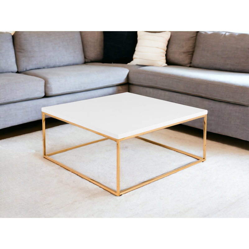 Mishaela 35" Metal Square Coffee Table, Wihte, Silver