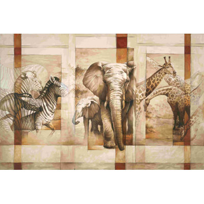 Animaux d'Afrique avec rayures chaudes - peinture sur toile tendue