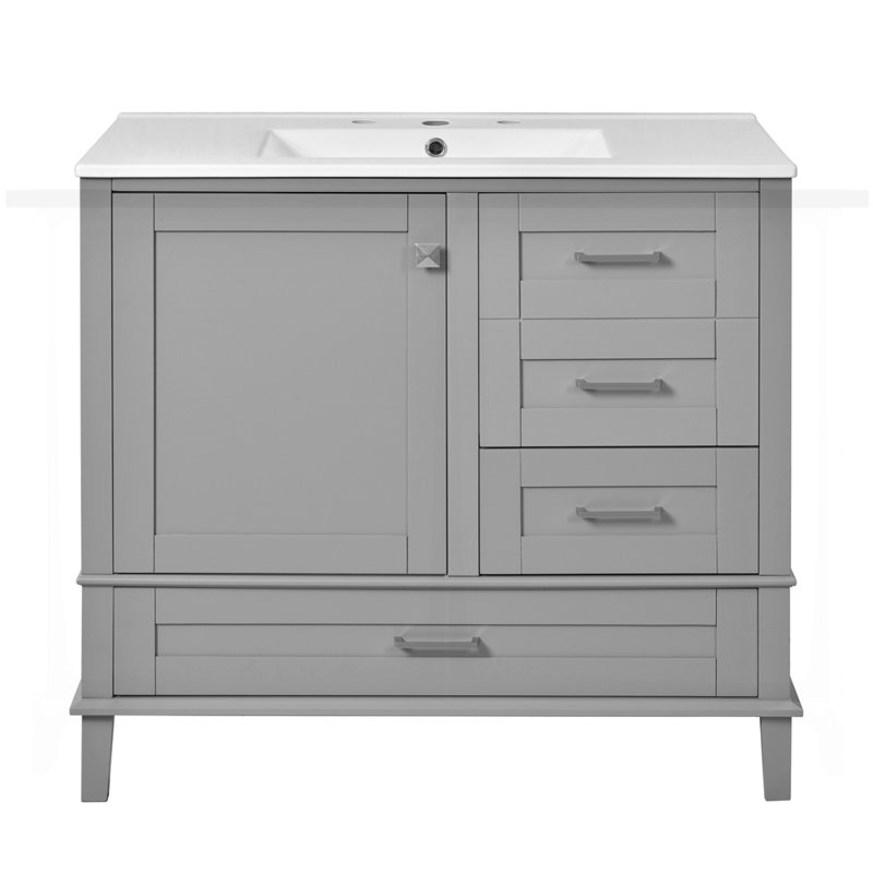 36" Bathroom Vanity with Solid Pine Frame, Gray
