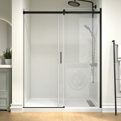 46" - 48" W x 74" H Single Sliding Frameless Shower Door in Matte Black Finish with 5/16" (8mm) Clear Glass