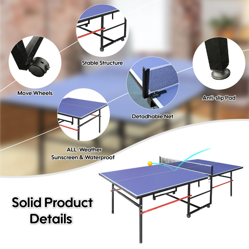 Table de tennis de table pliable de taille moyenne 8 pi, table de ping-pong avec roues, ensemble complet, Bleu