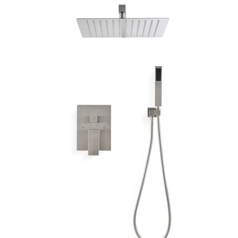 12" Shower Head System Wall Mounted - Brushed Nickel, Brass, Self-Cleaning Nozzle For Steady And Unimpeded Water Release, American Standard Pipe Stable Continuous Water,