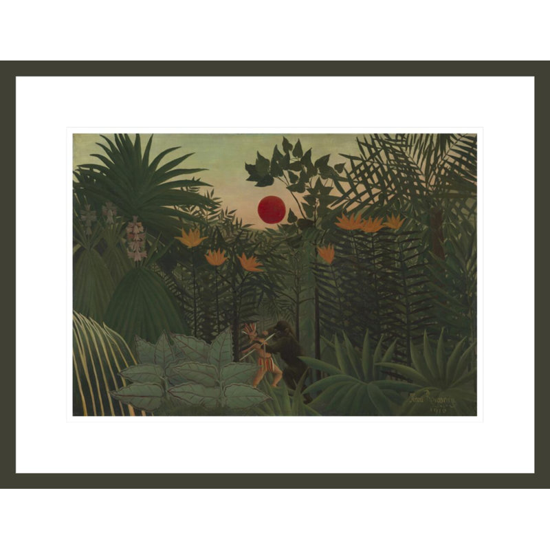 «Tropical Landscape - An American American Fighting with a Gorilla» par Henri Rousseau, impression giclée encadrée