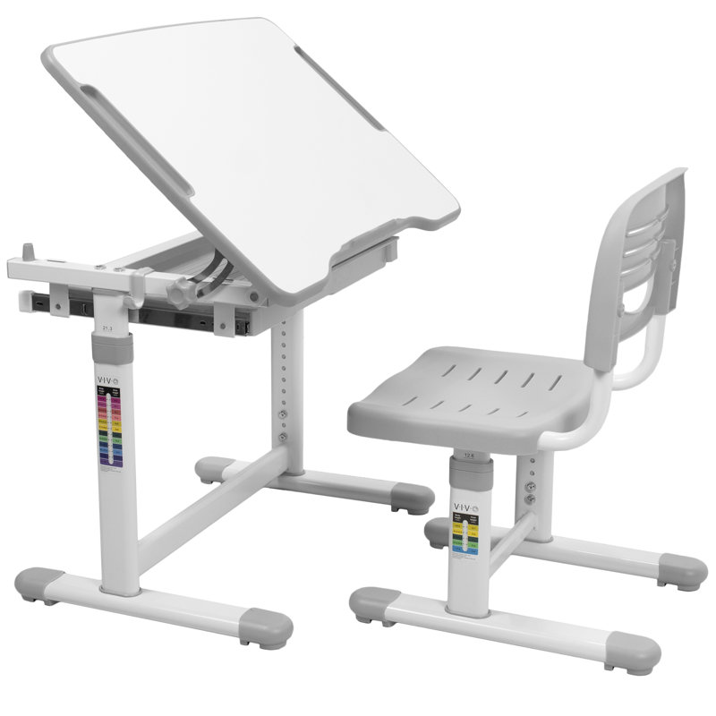 Gray Adjustable Height Kids Desk and Chair Set with Drawer
