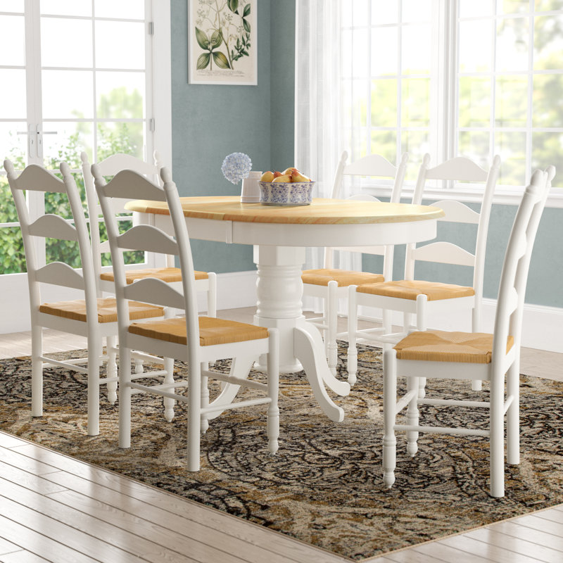 Amasya Pedestal Dining Set, White/Natural, 5 Pieces