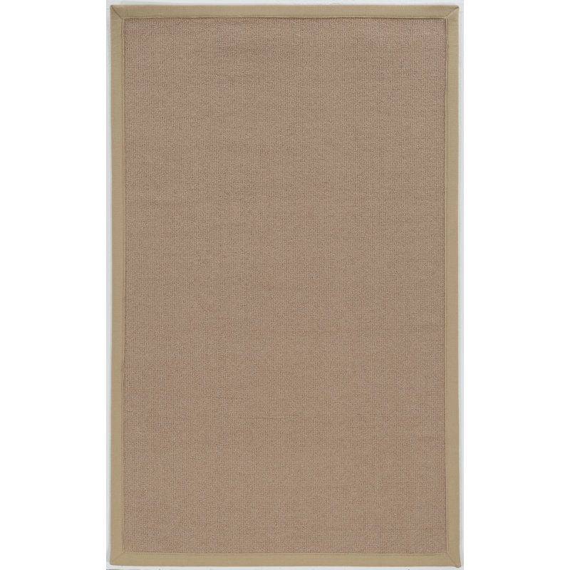 Nannette Handmade Dark Beige Berber with Beige Cotton Border Made in the USA Area Rug, Rectangle 5' x 8'