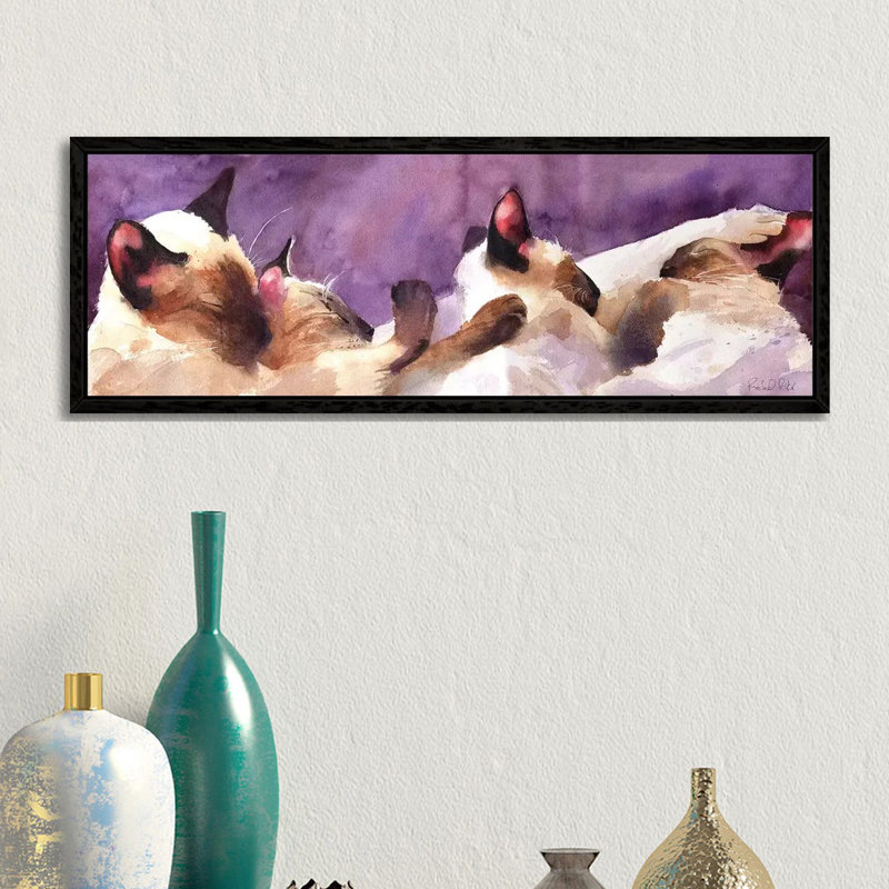 Siamese Strip by Rachel Parker - Panoramic Painting on Canvas, 30.48cm H x 91.44cm W x 3.81cm D, Black Framed