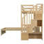 Lit mezzanine simple au-dessus de simple avec bureau intégré, escalier de rangement, compartiments et tablettes, structure en bois massif-1576033626