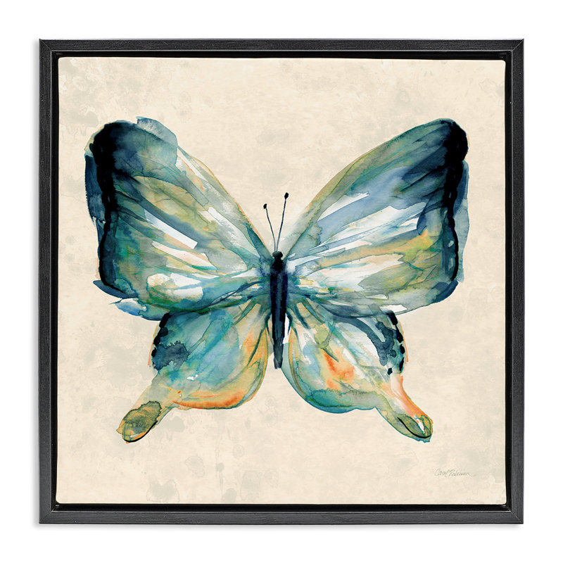 Papillon audacieux dans un cadre flottant vert, design par Carol Robinson, H 18 po x l 18 po, Cadre flottant noir de jais