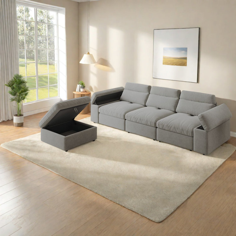 Spacious Modular Sofa, Polyester Blend Comfort With Storage, Modern Home Living