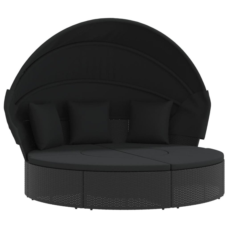 Bay Isle Home? Patio Lounge Bed With Canopy And Cushions Poly Rattan,  Black, Black