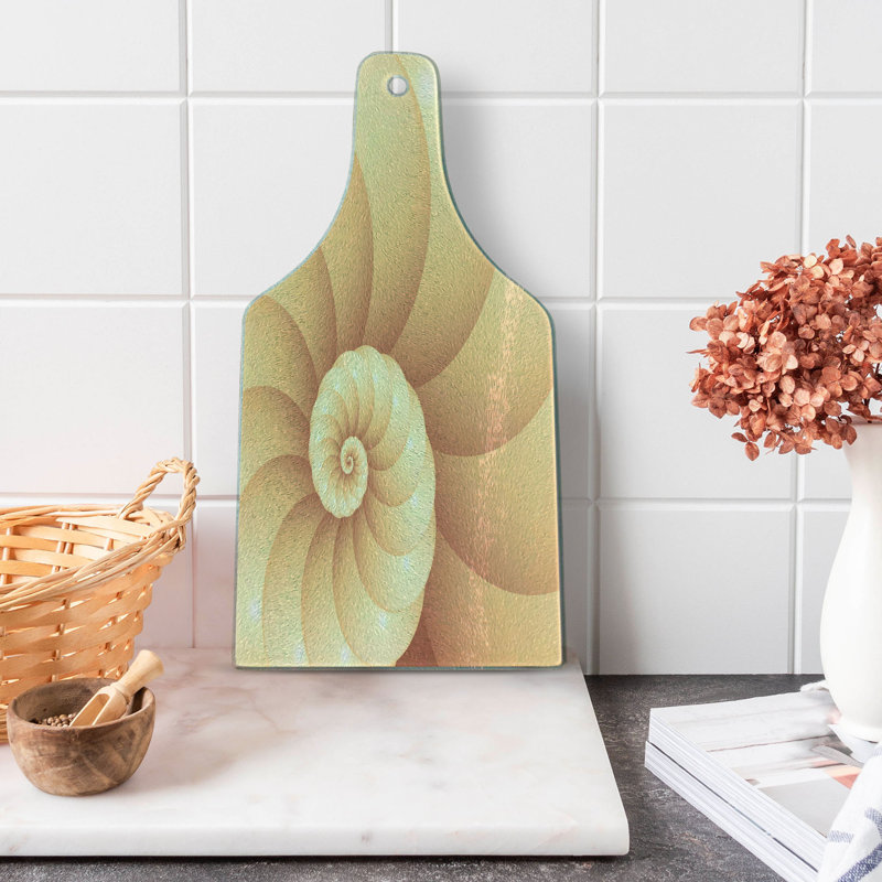 Ambesonne Snail Tempered Glass Cutting Board Abstract Spiral Helix Marine Camel Cream and Peach