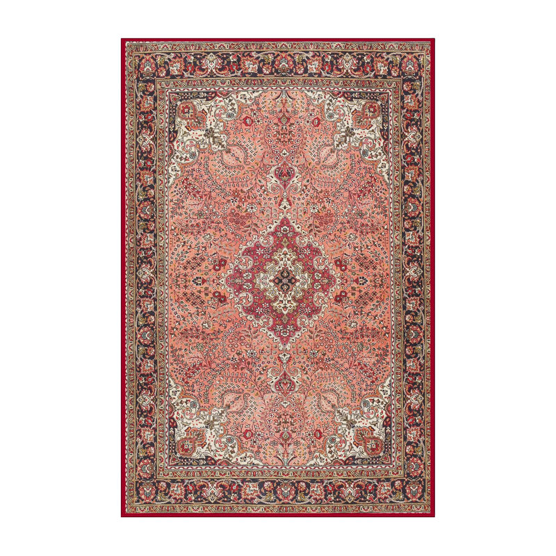 Tapis oriental bleu foncé / rose / crème, Rectangle 7 pi x 9 pi