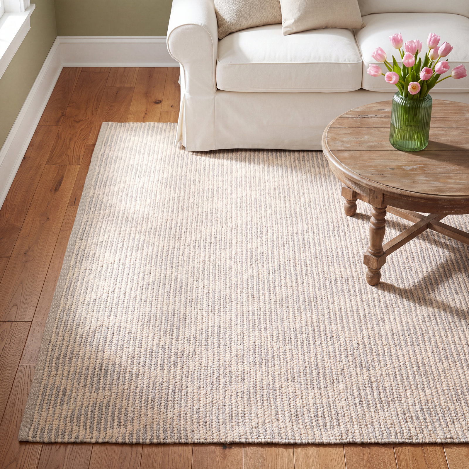 Textured Diamond Grey/Ivory Handwoven Cotton Rug, Rectangle 5' x 8'