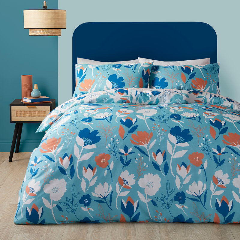 Luna Cotton Blend Floral Duvet Cover Set with Pillowcases Included, Double - 2 Standard Pillowcase
