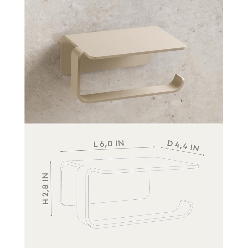 Porte-papier hygiénique mural autoadhésif en aluminium massif avec tablette intégrée - Porte-rouleau de papier hygiénique moderne sans perçage
