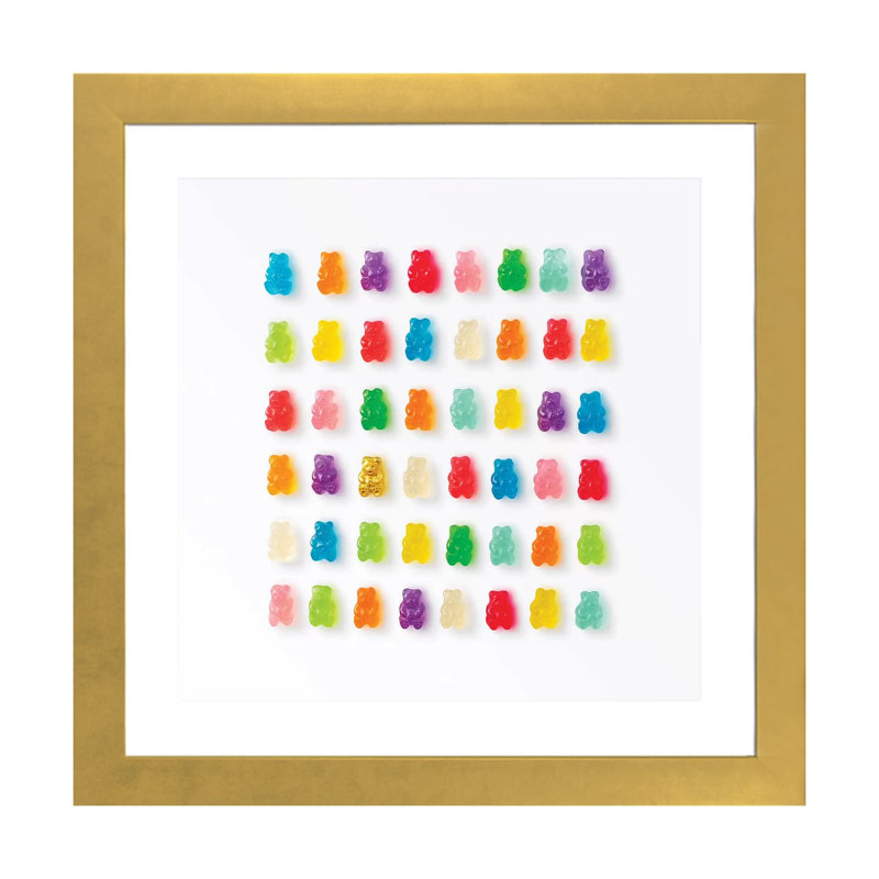 Reproduction de photo « Rainbow Bears » par Erin Summer, Blanc, H 24 po x l 24 po x P 1 po, Papier encadré doré