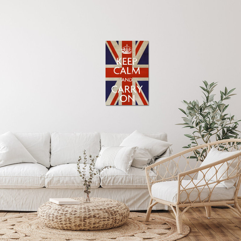 «Keep Calm & Carry on» (drapeau britannique) - Art textuel sans cadre, H 24 po x l 16 po x P 0,25 po