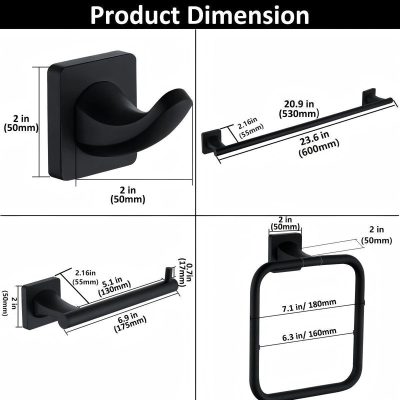 5 - Piece Bathroom Hardware Set Towel Holder Set, Matte Black