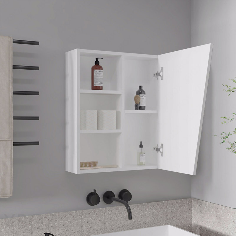 Quintana Wall-Mounted Mirror Medicine Cabinet With One Door And Four Open Compartments, White