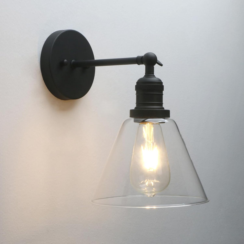 Vintage Industrial Wall Sconce, Retro 1-Light Glass Cone Shade Fixture For Bathroom Kitchen Bedroom Living Room Hallway