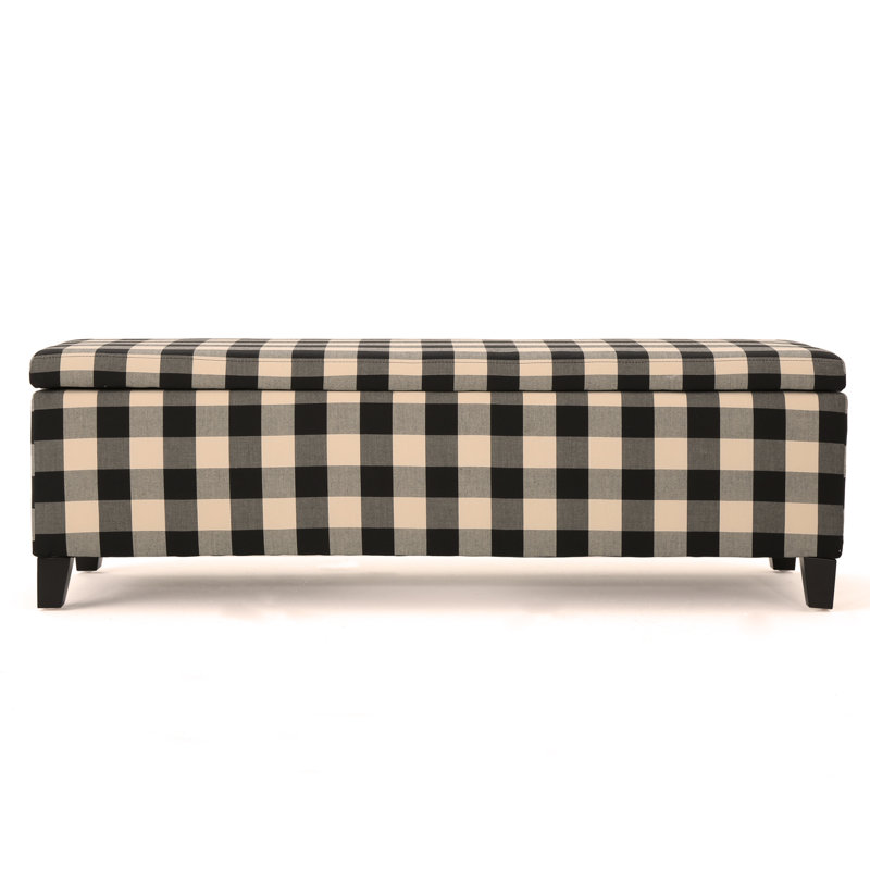 Schmit Fabric Upholstered Storage Bench, Black Checkered, 16.25" H x 51.25" W x 17.50" D