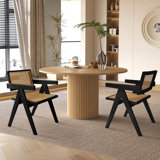 Alaynnah Retro Wood Rattan Back Handmade Armchair