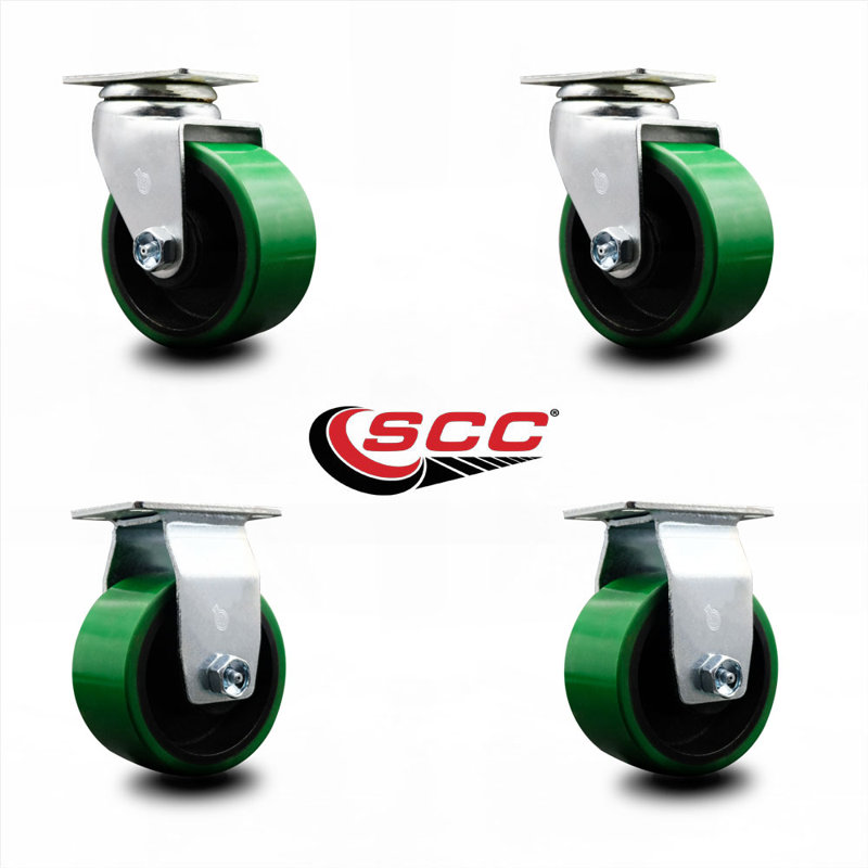 Poly on Cast Iron Caster Set with Ball Bearings 2 Swivel 2 Rigid_20S420-PUB-2-R-2, Green