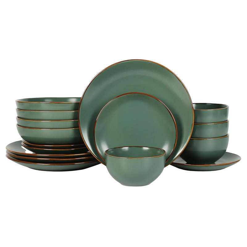 Stone Lain Brasa Modern Stoneware 16 Piece Dinnerware Set, Service for 4, Green, Green