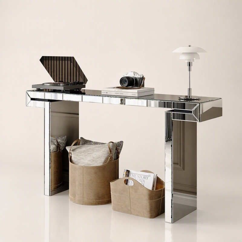 Console miroir pleine longueur avec verre trempé cannelé, table d'entrée avec miroir